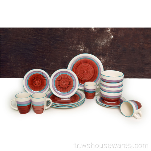 16 adet El Boyama Yemek Seti Porselen